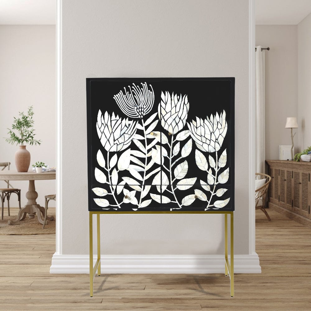 Tulip Inlay Cabinet - Black