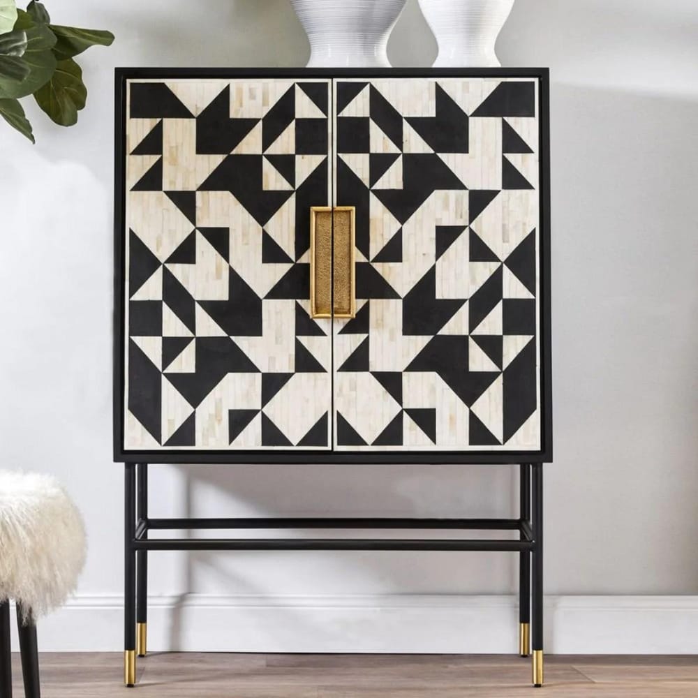 Kingsley Inlay Geometric Pattern Cabinet - Black