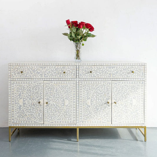 Floral Inlay Sideboard - Grey