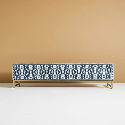 Inlay Ikat Design Media Console Indigo Blue