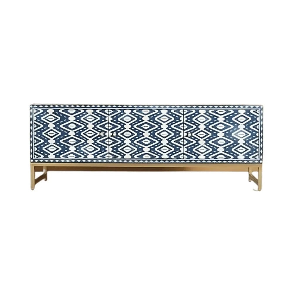 Inlay Ikat Design Media Console Indigo Blue