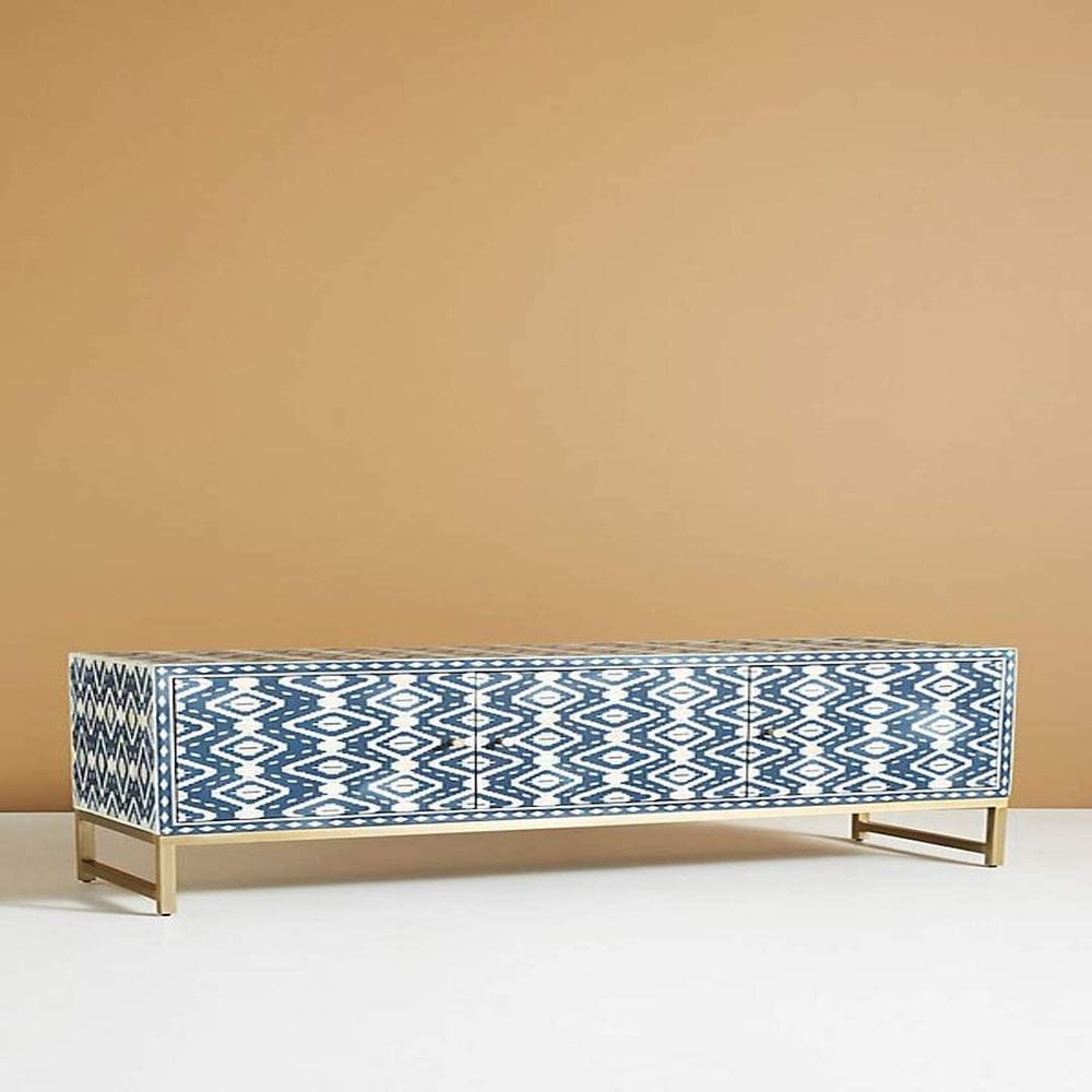 Inlay Ikat Design Media Console Indigo Blue