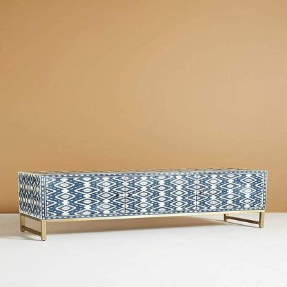 Inlay Ikat Design Media Console Indigo Blue