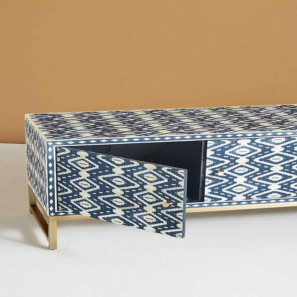 Inlay Ikat Design Media Console Indigo Blue