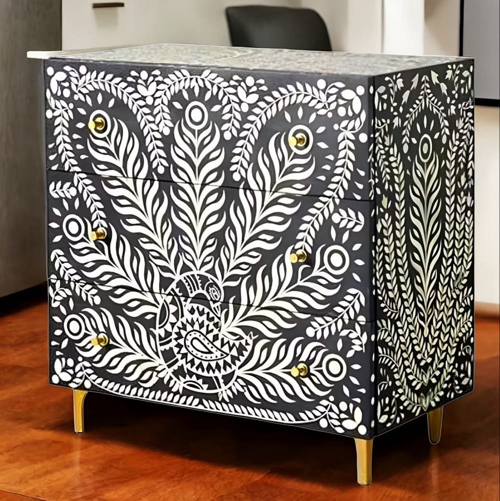 Peacock Bone Inlay Sideboard - Black