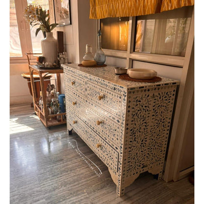 Bone Inlay Dye Bone Floral Chest Of Drawers