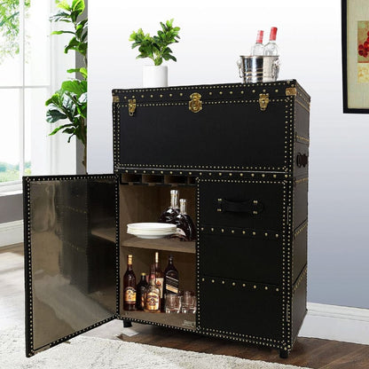 Black Bar Cabinet in Genuine Leather