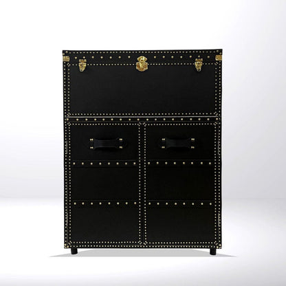 Black Bar Cabinet in Genuine Leather