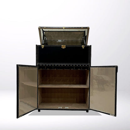 Black Bar Cabinet in Genuine Leather