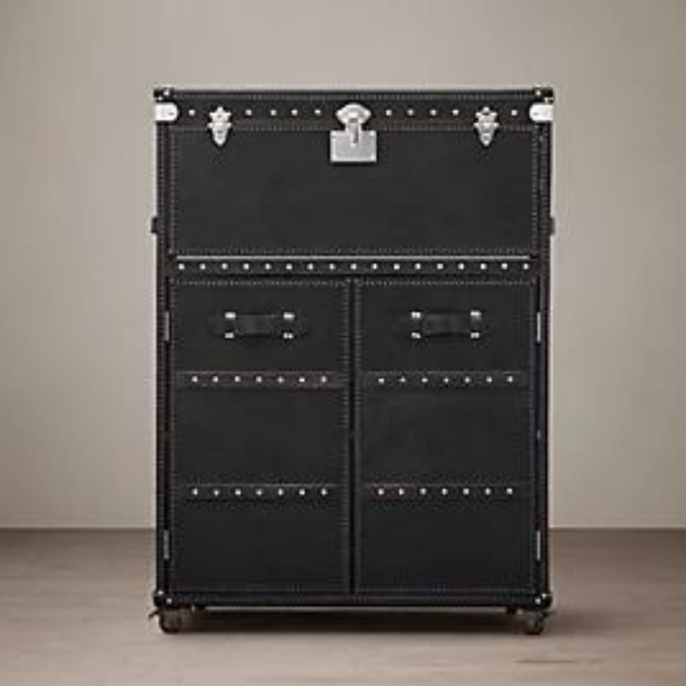 Black Bar Cabinet in Genuine Leather