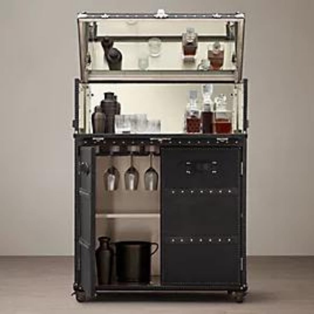 Black Bar Cabinet in Genuine Leather