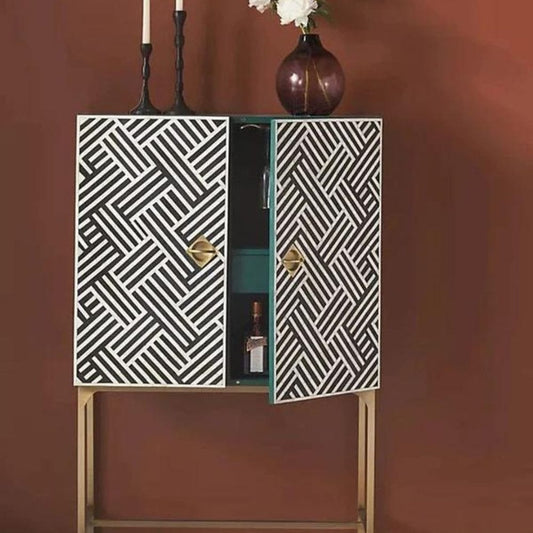 Chevron Inlay Bar Cabinet Black