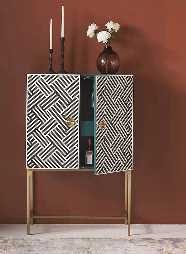 Chevron Inlay Bar Cabinet Black