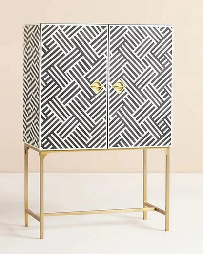 Chevron Inlay Bar Cabinet Black