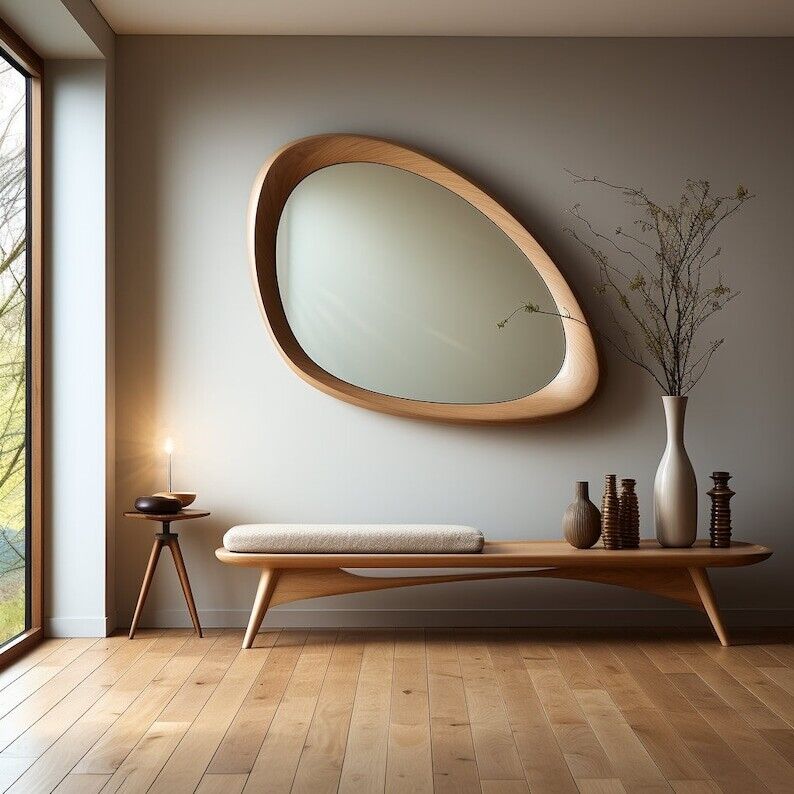 Handmade Designer Asymmetrical Wooden Frame Mirror