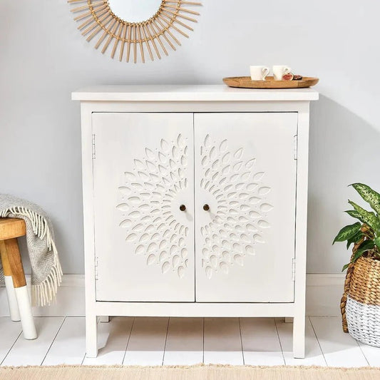 Hand Carved Display Bohemian Style Hallway Cabinet with Two Doors