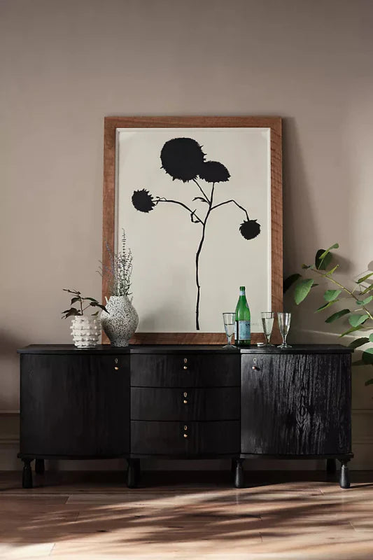 Black Wooden Handmade Media Console Table with Storage