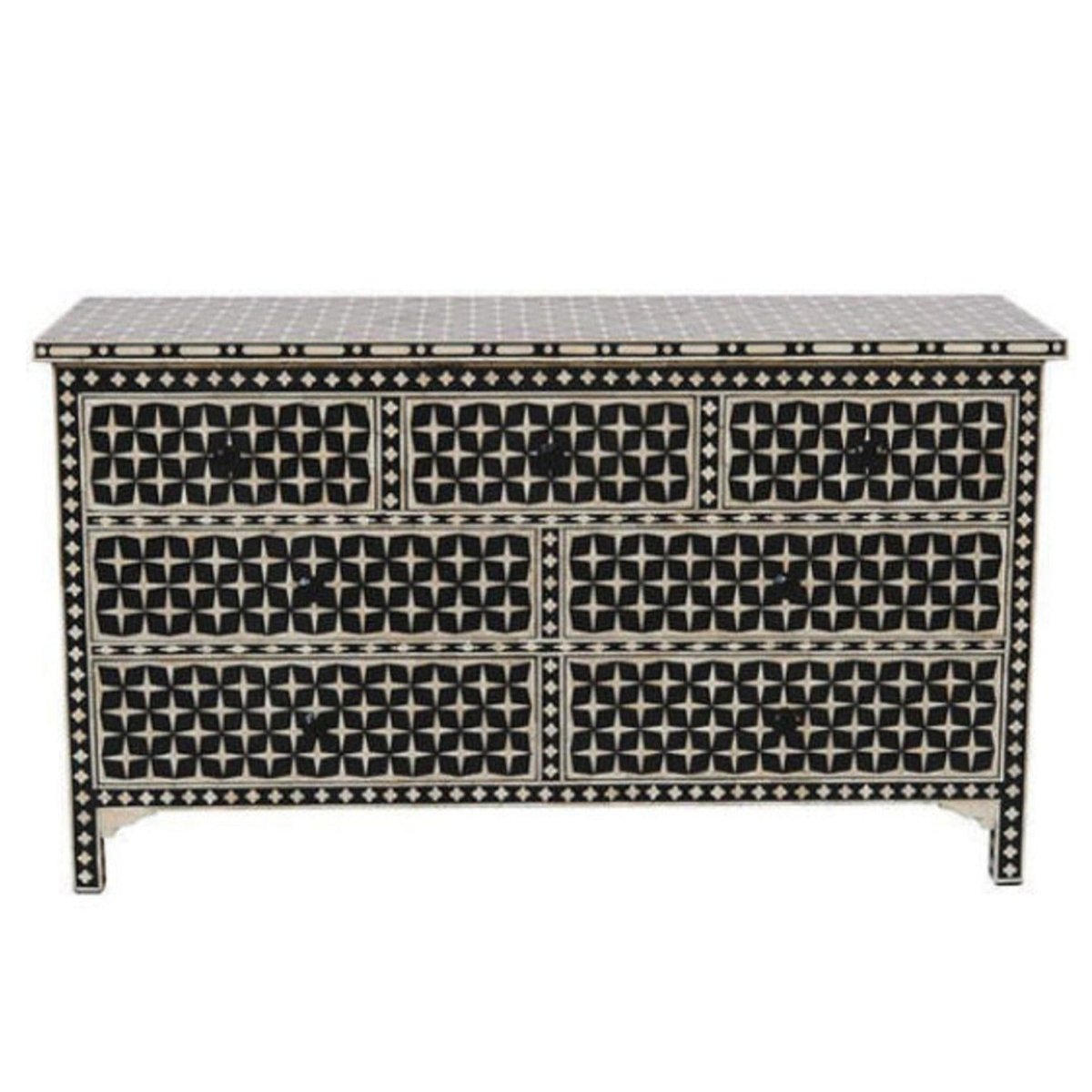 Handmade Bone Inlay Beautifully Crafted Chest of Seven Drawer Dresser in Black Color