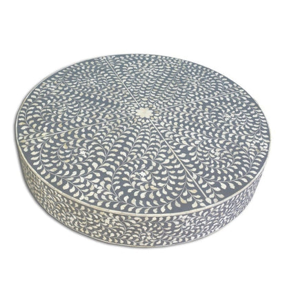 Handmade Bone Inlay Floral Design Round Coffee Table Grey Color