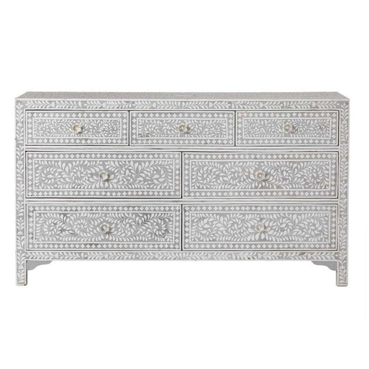 Handmade Bone Inlay Floral Pattern Seven Drawer Dresser |Chest of Drawers