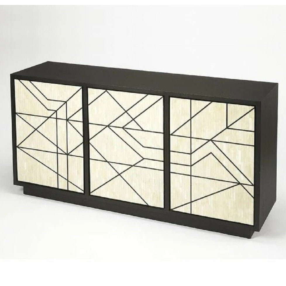 Handmade Bone Inlay Marcello Geometric Design Sideboard with Two Doors