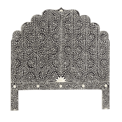 Handmade Bone Inlay Mehrab Bed Headboard Black Floral Pattern