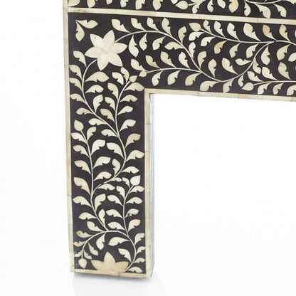 Handmade Bone Inlay Mehrab Bed Headboard Black Floral Pattern