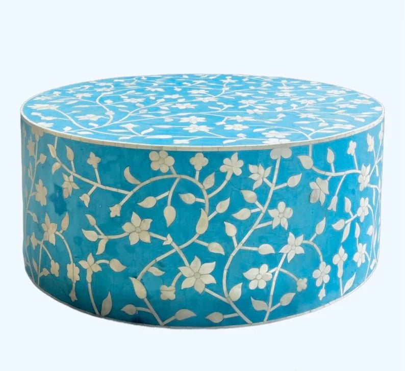 Handmade Indian Bone Inlay Round Floral pattern Coffee Table