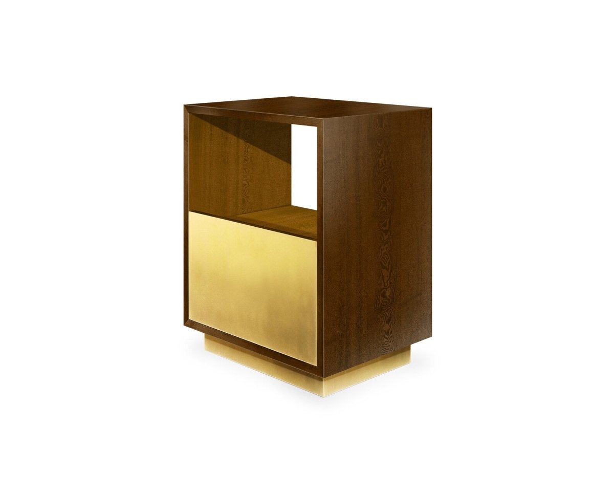 Handmade Brown and Gold Brass Nightstand Table | Golden Finish Wooden Cube