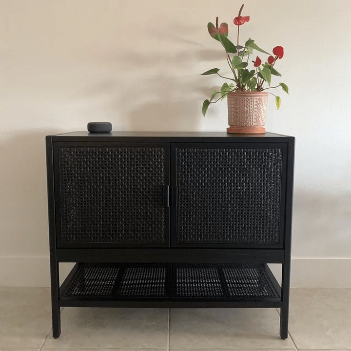 Handmade Wooden Designer Cane Cabinet | Living Room Cabinet