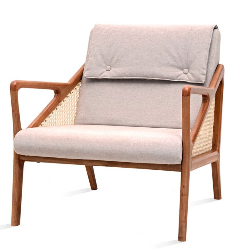 Handmade Designer Cane and Upholstered Lounge Chair