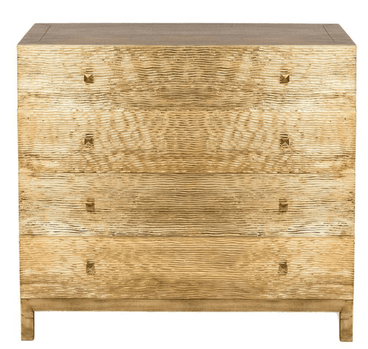 Designer Wave Brass Chest of Four Drawers with Metal Sliders