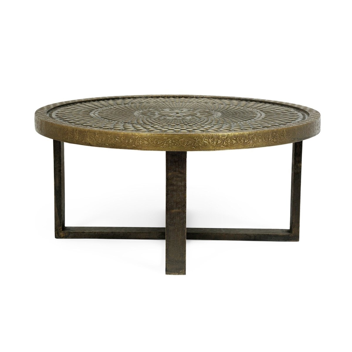 Handmade Embossed Brass Metal Coffee Table | Metal Center Table