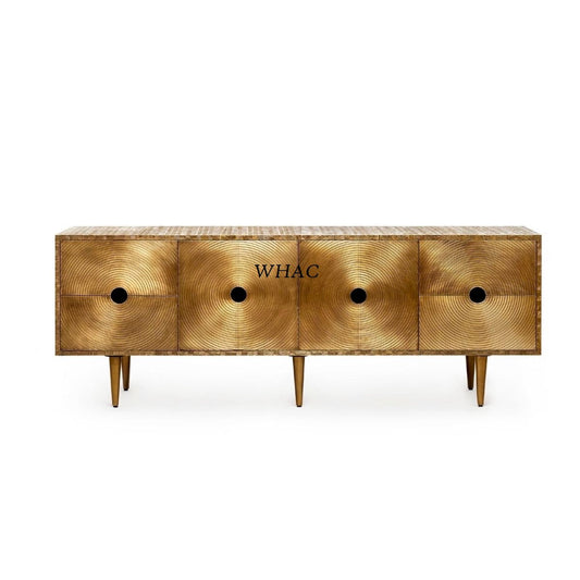 Handmade Embossed Brass Metal Sideboard | Metal Clad Buffet Table with Four Door