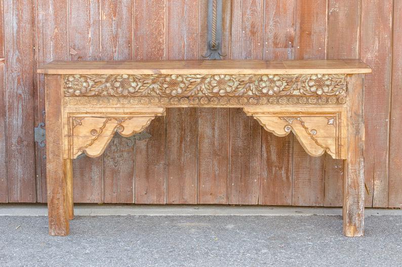 Hand Carved Floral Design Wooden Console Table Antique Console Table