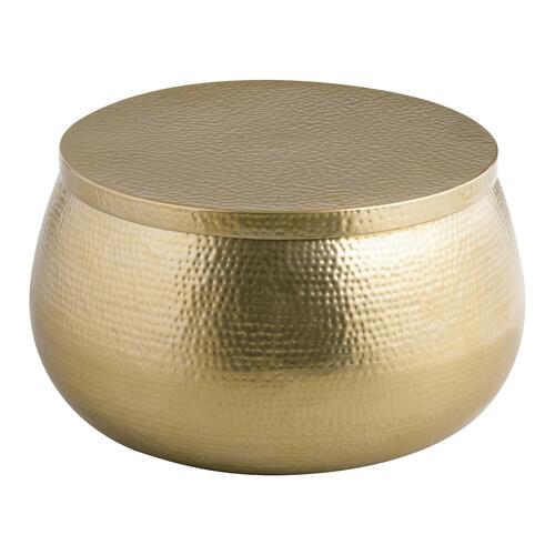 Handmade Gold Hammered Embossed Coffee Table | Brass Metal Round Center Table