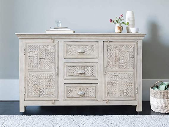 Hand-carved Two Door and Three Drawers Sideboard | Indian Buffet Table