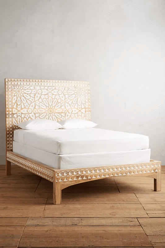 Hand-carved Albaran Bed |Platform Bed with Headboard