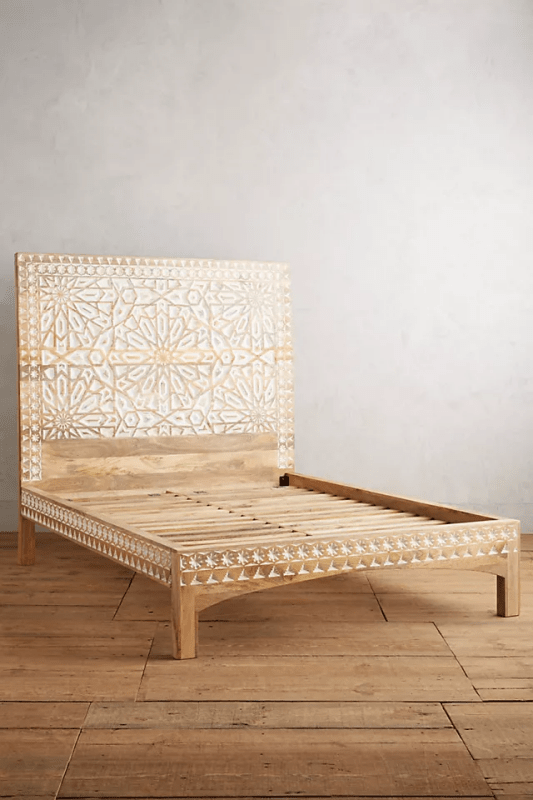 Hand-carved Albaran Bed |Platform Bed with Headboard