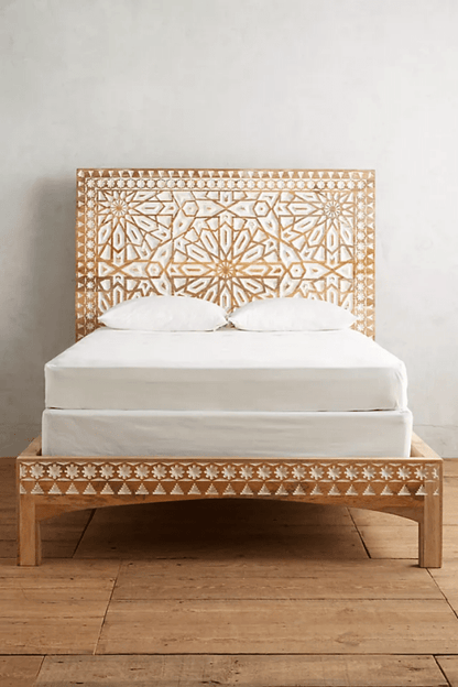 Hand-carved Albaran Bed |Platform Bed with Headboard