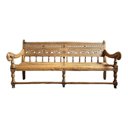 Hand Carved Design Daybed Bench Natural Color