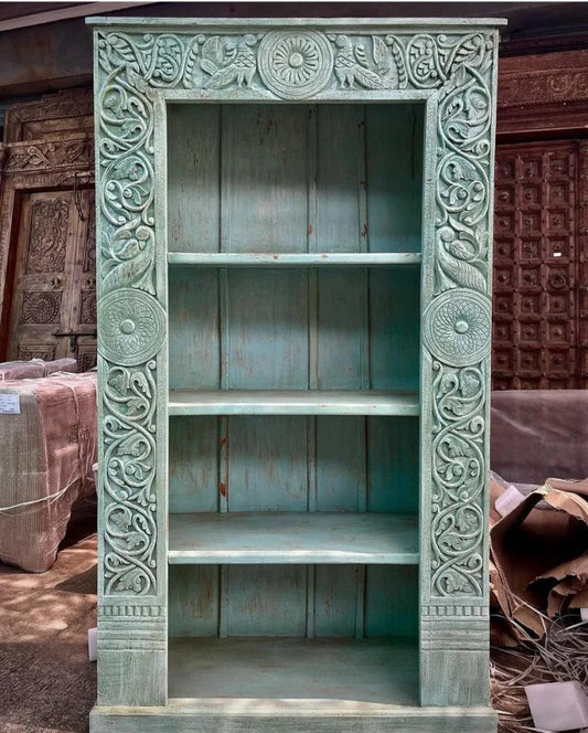 Hand Carved Exclusive Antique Design Wooden Bookshelf | Bookcase with Four Shelf