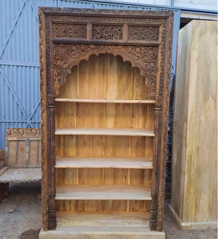 Hand Carved Exclusive Antique Indian Design Wooden Bookshelf