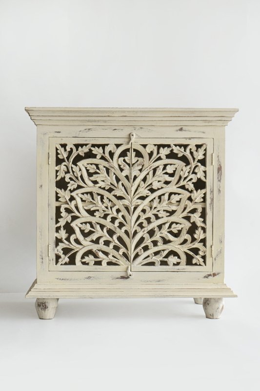 Natural Hand Carved Beige Color Two Door Hallway Cabinet