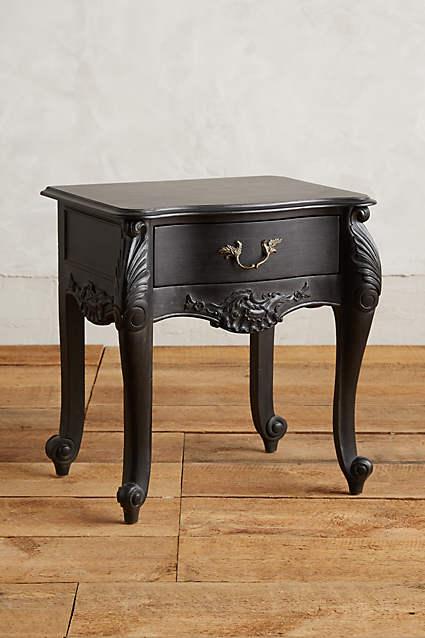 Hand Carved Wooden Black Menara Bedside Table with One Drawer