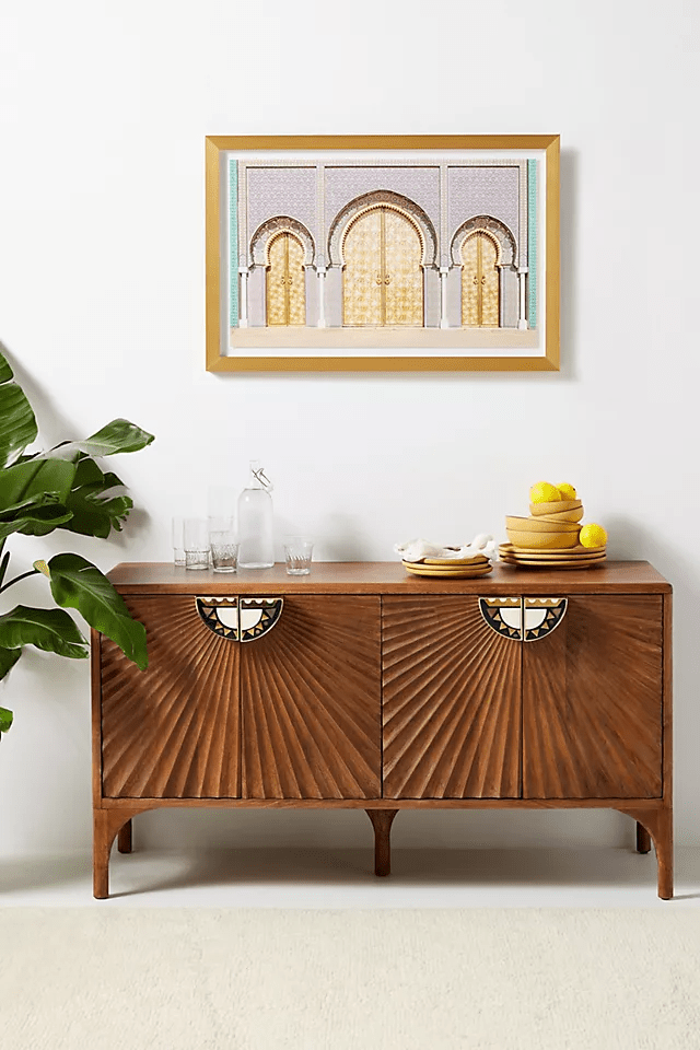 Hand-carved Daybreak Sideboard | Antique Brown Wooden Credenza