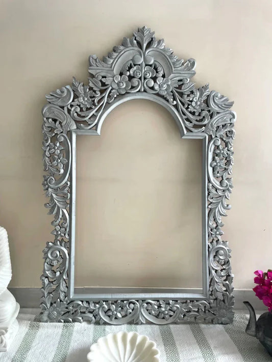 Hand Carved Floral Leaf Pattern Mirror Frame