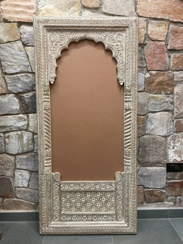 Hand Carved Exclusive  Indian Wooden Floral Pattern Mirror