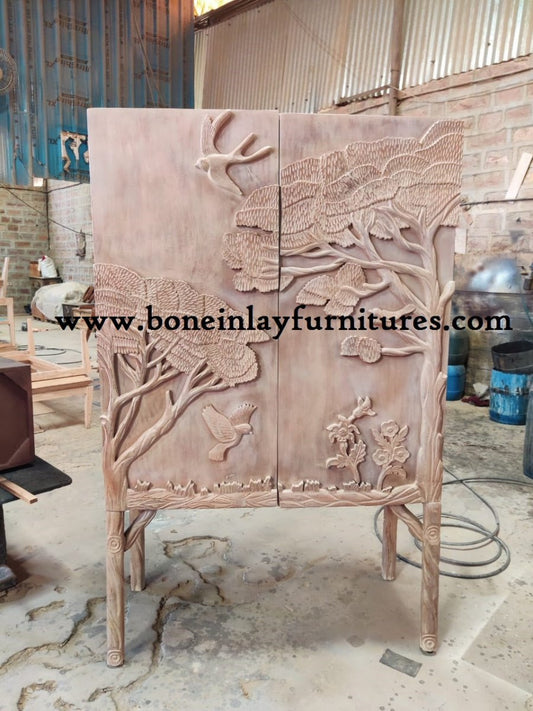 Hand-carved Natural Wooden TV Cabinet