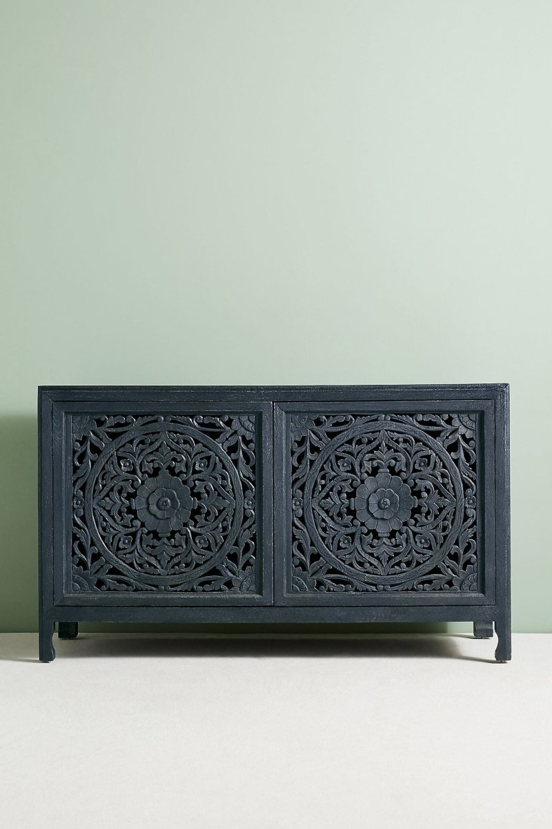 Hand Carved Lombok Buffet Indigo Color | Handmade Sideboard | Indian Furniture